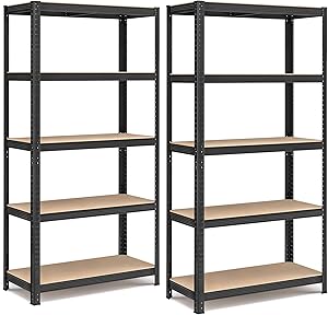 SONGMICS Schwerlastregal, 2er Set, Kellerregal, Lagerregal, 40 x 90 x 180 cm, Regal mit Stahlgestell, jeweils bis 875 kg belastbar, 5 verstellbare Ablagen, schwarz GLR040B02