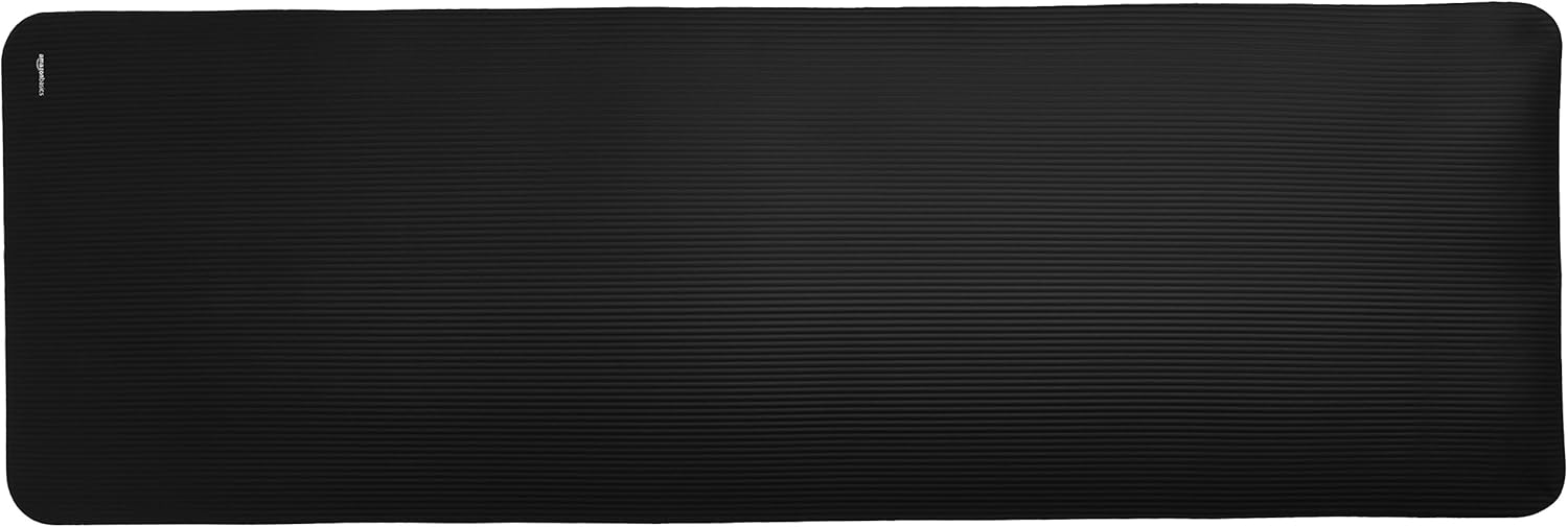 Basics Extra Thick Exercise Yoga Gym Floor Mat with Carrying Strap - 74 x 24 x .5 Inches, Black : Sports & Outdoors