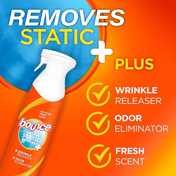BOUNCE ANTI STATIC SPRAY, 3 IN 1 INSTANT ANTI STATIC SPRAY & INSTANT WRINKLE RELEASE, ODOR ELIMINATOR AND FABRIC REFRESHER SPRAY (9.7 FL OZ, PACK OF 1)