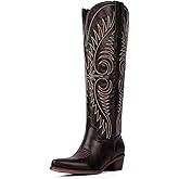 Modatope Cowboy Boots for Women Knee High Cowgirl Boots Embroidered Pointed Toe Chunky Heel Western Boots Pull On Wide Calf Tall Boot