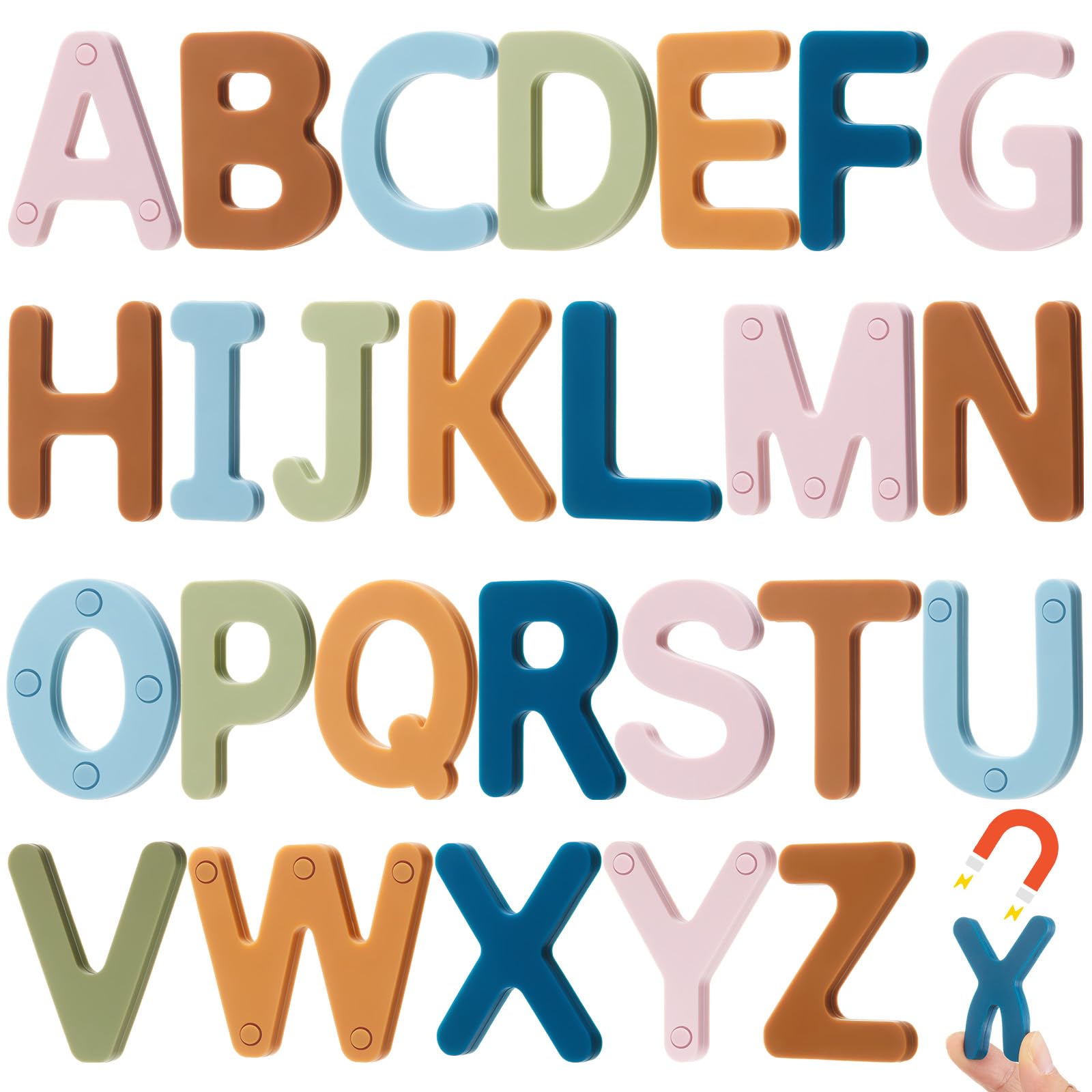 VioraWhite 26 Pcs Food Grade Silicone Magnet (Sealed Magnet, Cpc Certified) Magnetic Toddler Fridge Bulk ABC Educational Learning Toy for Kid Baby Girl Boy Gift(Mocha Mousse Color,Letter)