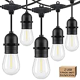 Lakumu 2-Pack 96FT Outdoor String Lights with Waterproof Shatterproof Dimmable 5000K Daylight White E12 Filament S14 LED Bulbs for Backyard Hanging Lights Linkable Patio Light for Deck Bistro Pergola