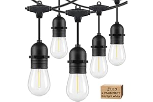 Lakumu 2-Pack 96FT Outdoor String Lights with Waterproof Shatterproof Dimmable 5000K Daylight White E12 Filament S14 LED Bulbs for Backyard Hanging Lights Linkable Patio Lights for Deck Bistro Pergola
