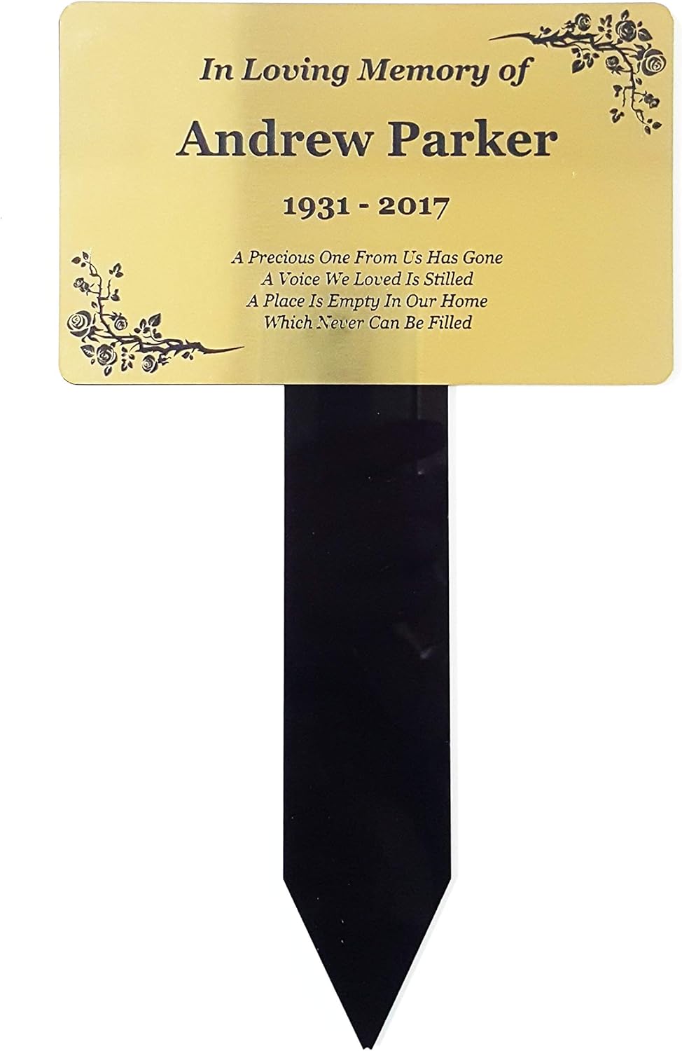 Plaques & Wall Art - Personalised Gold Memorial Plaque Stake Acrylic - Engraved Memorial Ornament, Weatherproof for Outdoor use, Grave Marker, Remembrance, Tribute, Burial, Decorative Memorial Sign
