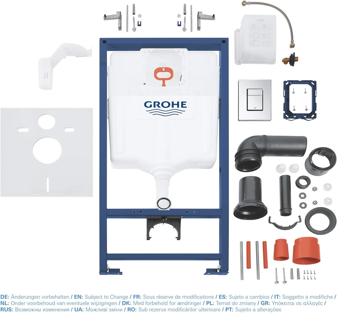 GROHE 38827000 Rapid Sl 4-in-1 Set for Wall-Hung Toilet, 1.13 m (Wall Brackets, Skate Cosmopolitan Chrome Flush Plate - Image 4