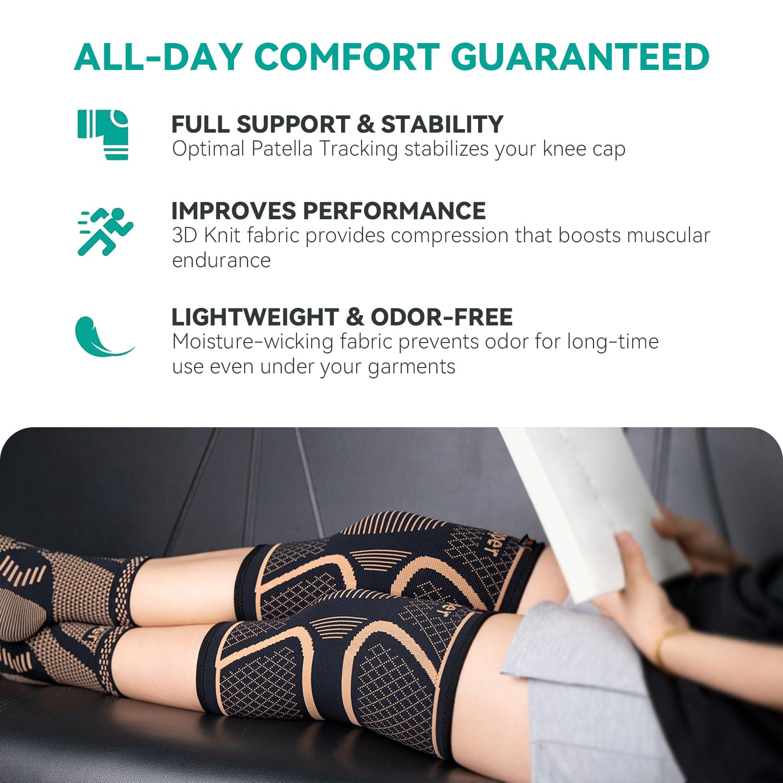 INDEEMAX Copper Knee Brace for Women Men 2 Pack, Knee Compression Sleeve for Knee Pain, Arthritis, Running,Sports and Recovery Support, M