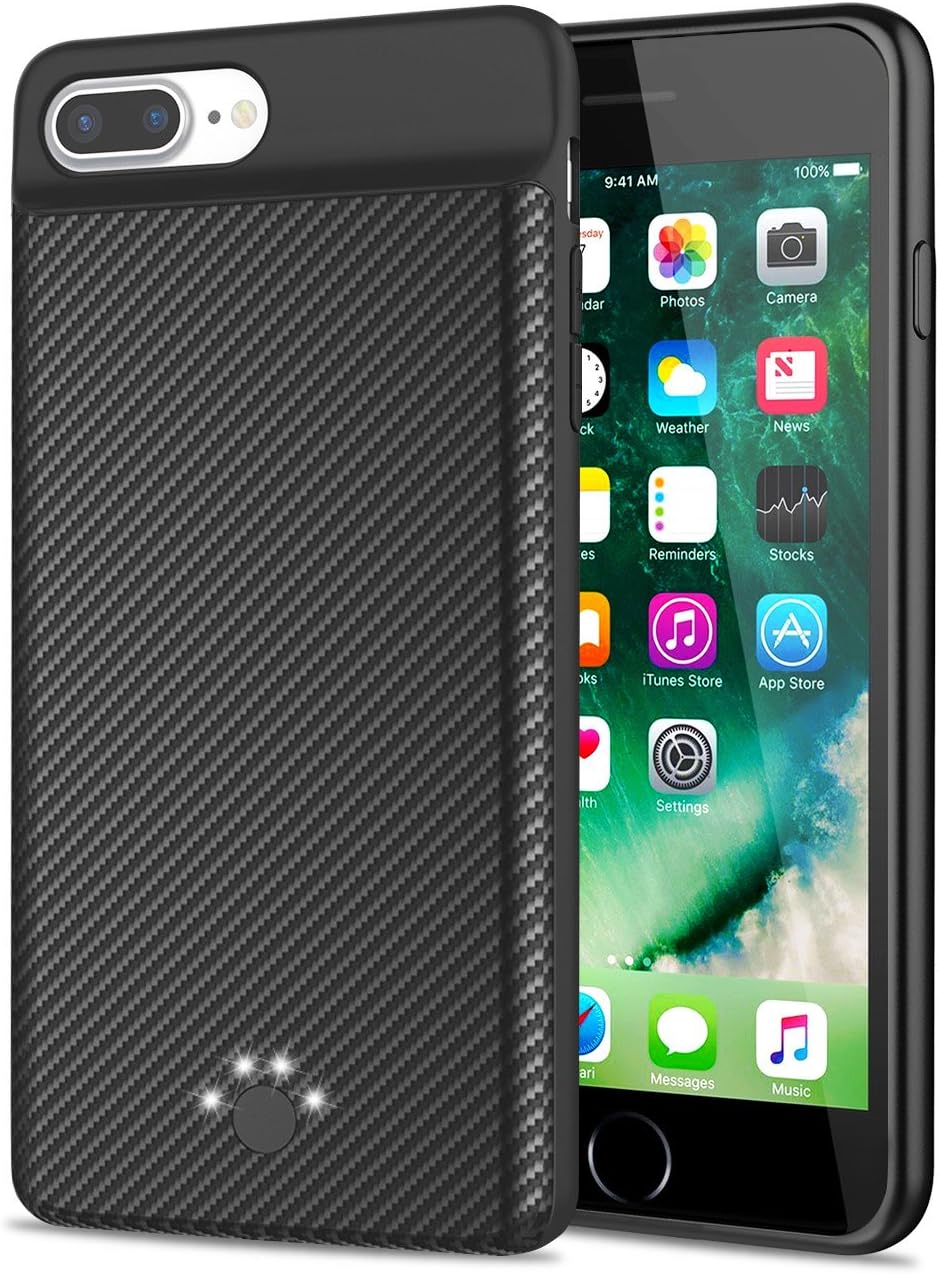 Emishine iPhone 8 Plus / 7 Plus Battery Case, High Capacity 4000mAh Ultra Slim External Battery Case for iPhone 8 Plus / 7 Plus / 6 Plus / 6S Plus,Extra 100% Battery Life(5.5"-Black)