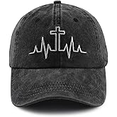 Heart Beat Cross Hat for Women Men, Adjustable Cotton Embroidered Christian Religious Baseball Cap
