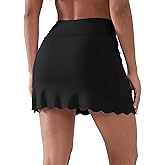 YIPINK Women’s Tennis Skirt with Pockets, Quick-Dry Scalloped Hem Sport Skort with Built-in Shorts for Golf Running Workout