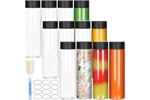 STARSIDE 12 Pack 13.6 OZ (400 ml) Reusable Plastic Water Bottles With Black Caps Bulk,Clear Sensory Bottles,PET Empty Leakproof Juice Bottles for Storing Juicing Beverages Smoothie Milk Tea