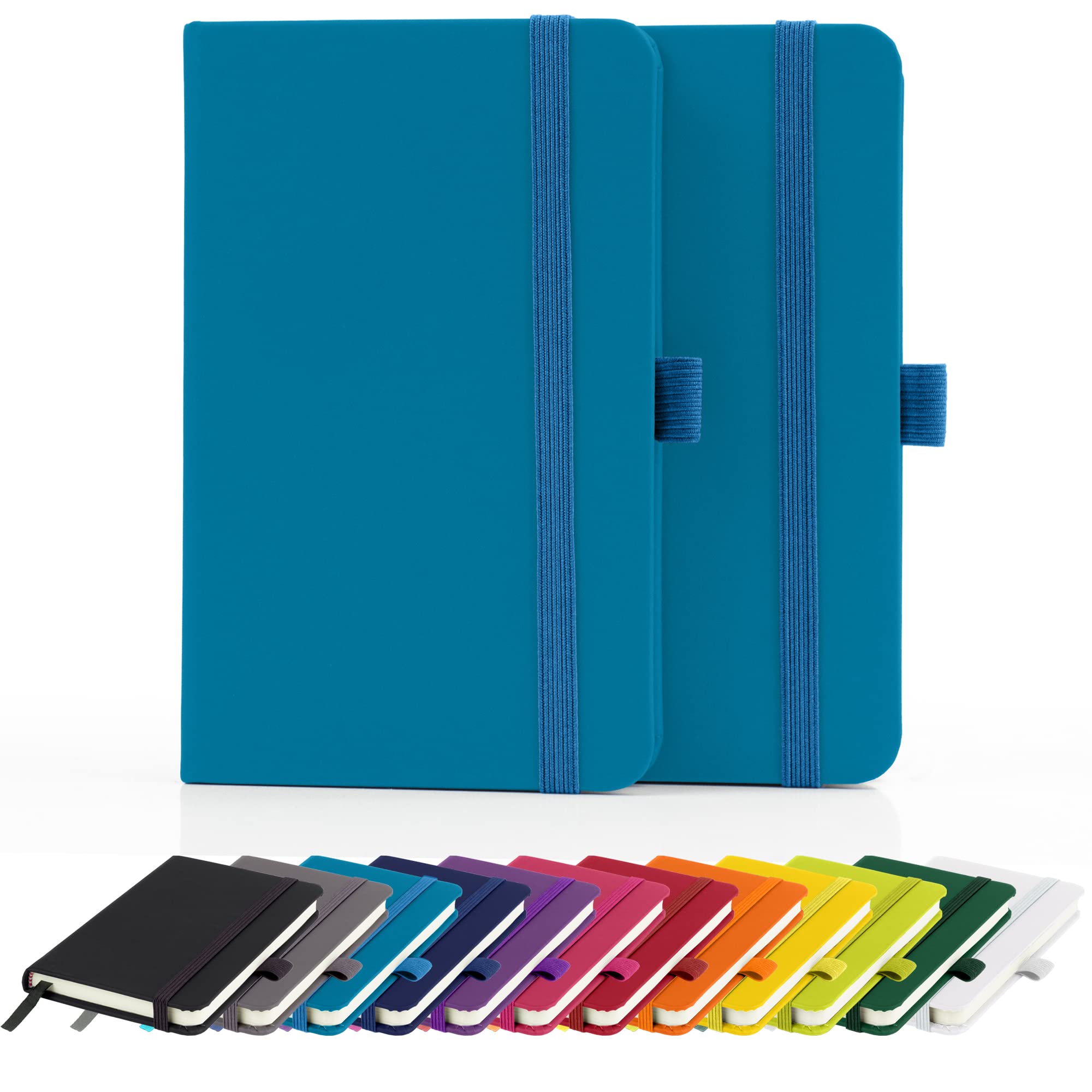 Savvy Bee 2 x Notebooks, Double Pack A6 Notebook New Lined Pocket Hardback Small Journal with pen loop, elastic closure and ribbon marker 196 pages / 98 sheets Notepad Notes Pad (Teal)
