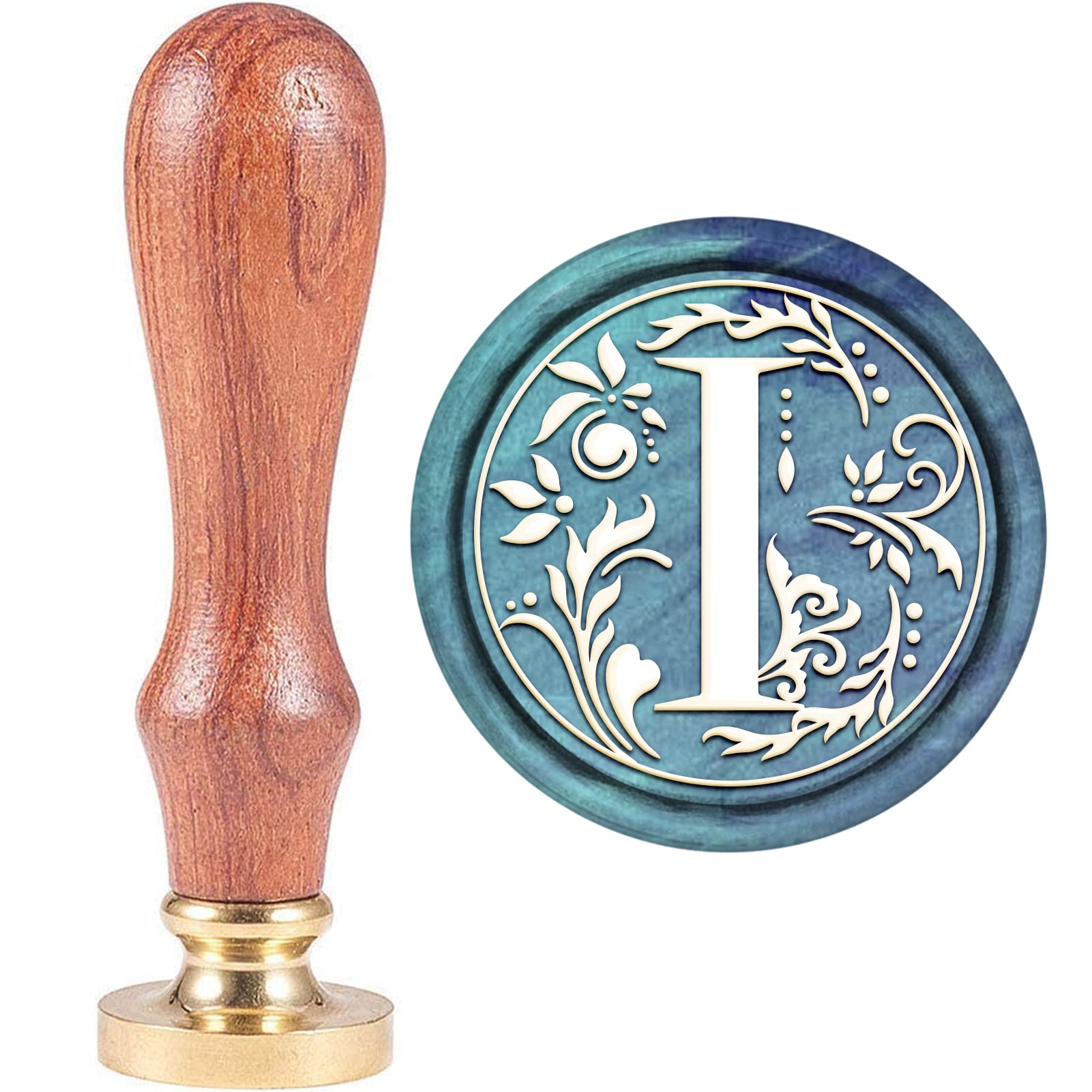 CRASPIRE Retro Alphabet Initials Wax Sealing Stamp Classic Vintage 26 Letters A-Z 25mm Removable Brass Head Wood Handle for Envelope Invitation Embellishment Gift Decoration（Letter I）