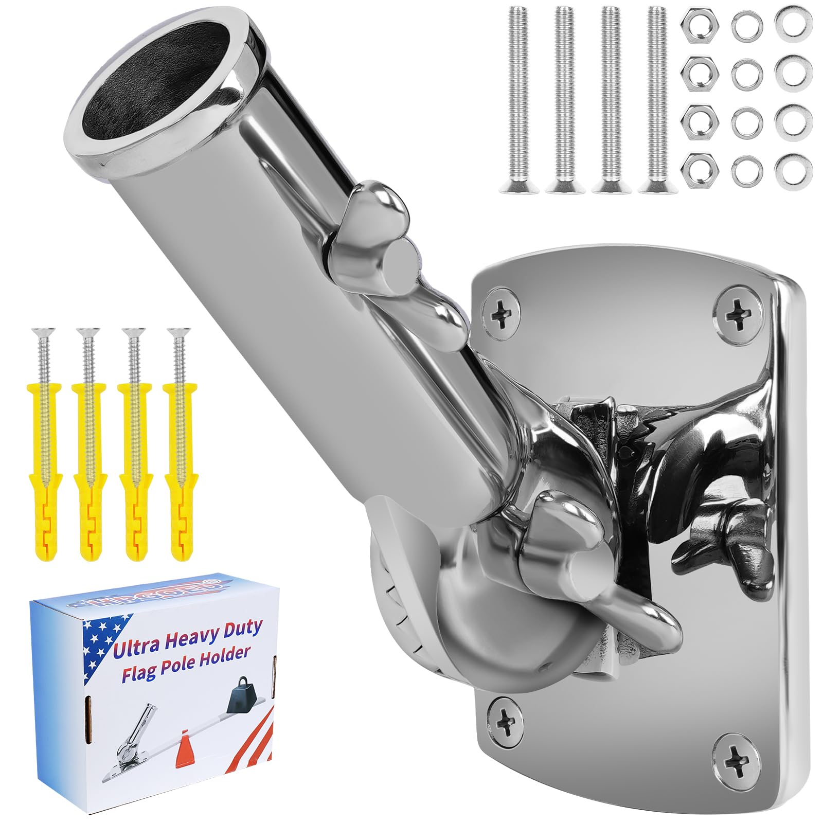 Photo 1 of 316 Stainless Steel Flag Pole Holder, Marine Grade Ultra Heavy Duty Flag Pole Mount, Outside House Flag Pole Bracket, Flagpole Mounting Bracket, Outdoor Adjustable Flag Holder - Mirror Polishing, 1 in