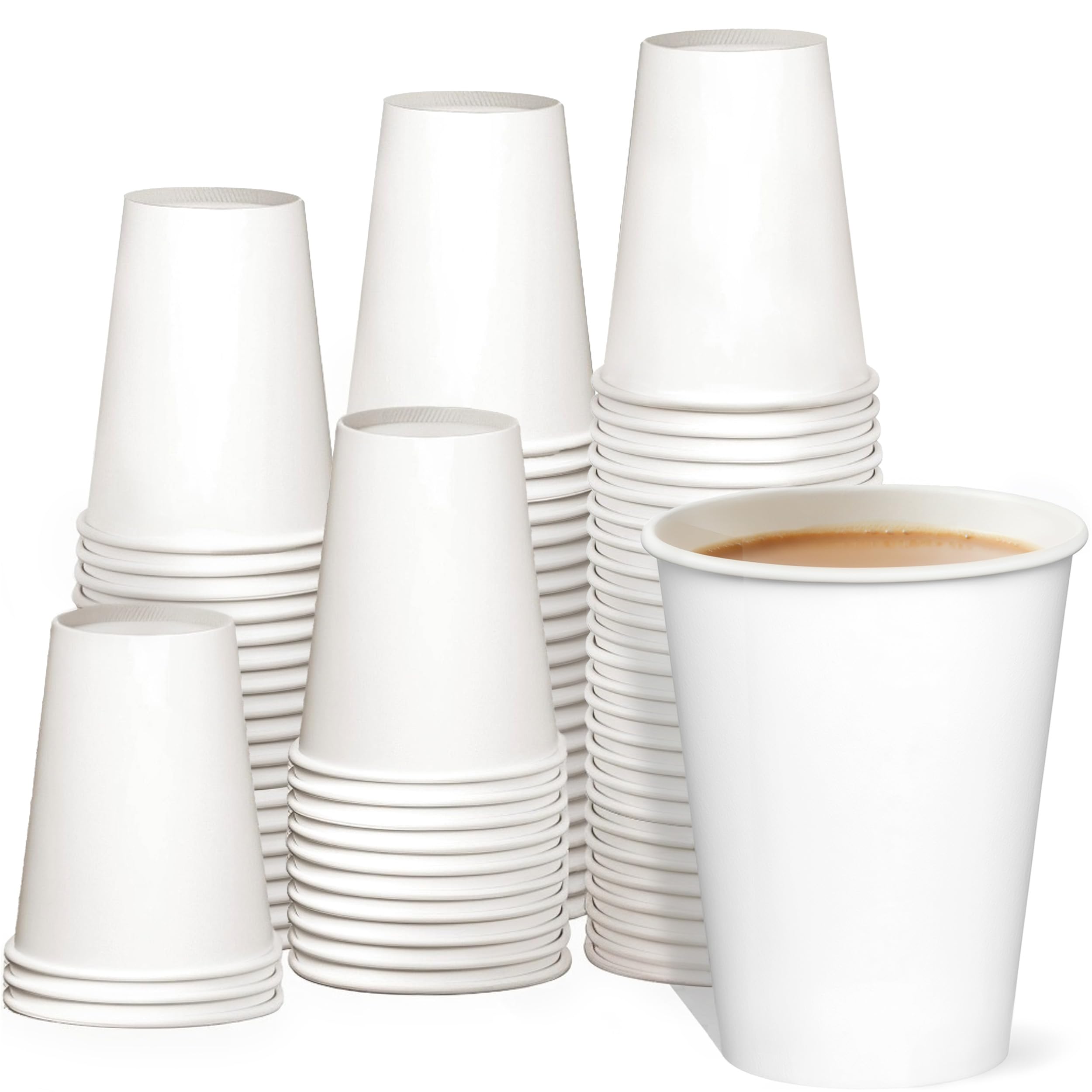 GUSTO [12 oz. - 350 ml - 100 Count] Eco-Friendly Disposable White Paper Coffee Cups, Insulated Hot Beverage Cups, Leak-Proof for Coffee, Tea, & Drinks