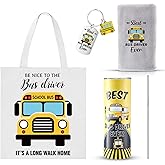 Patelai 4 Pcs School Bus Driver Gifts Appreciation Gifts for Women Men 20 oz Stainless Steel Bus Driver Tumbler and Lids Funny Canvas Bag Keychain Towel for End of Year Retirement(White)