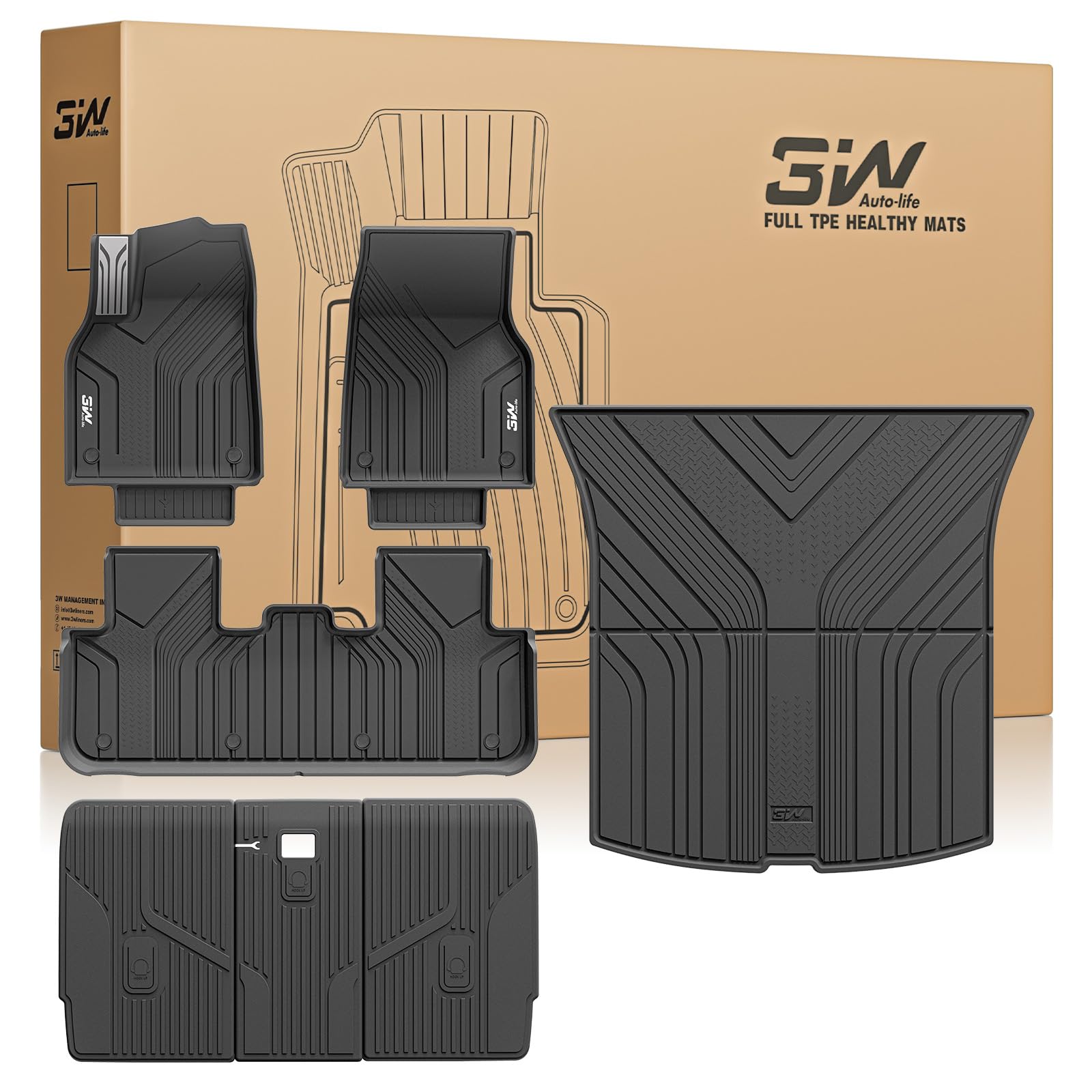 Photo 1 of 3W 2025 2026 Tesla Model Y Juniper Floor Mats with Rear Cargo Mat & Backrest Mat TPE Anti-Slip All Weather Accessories