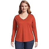 Terra & Sky Women's Plus Size | Semi-Fitted | V-Neck T-Shirt with Long Sleeves