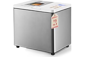 KEEPEEZ 19-in-1 Stainless Steel Bread Maker Machine With Gluten-Free Setting, Quiet Bread Machine Smart Dual-Heaters, Auto Breadmaker With Nonstick Pan, 15H Timer&1H Keep Warm, Best Recipes for Sourdough