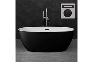 WOODBRIDGE 59" Acrylic Freestanding Bathtub Contemporary Soaking Tub, Black Acrylic (Matte Black Drain/Overflow), B1818 Black -MB-Drain &O