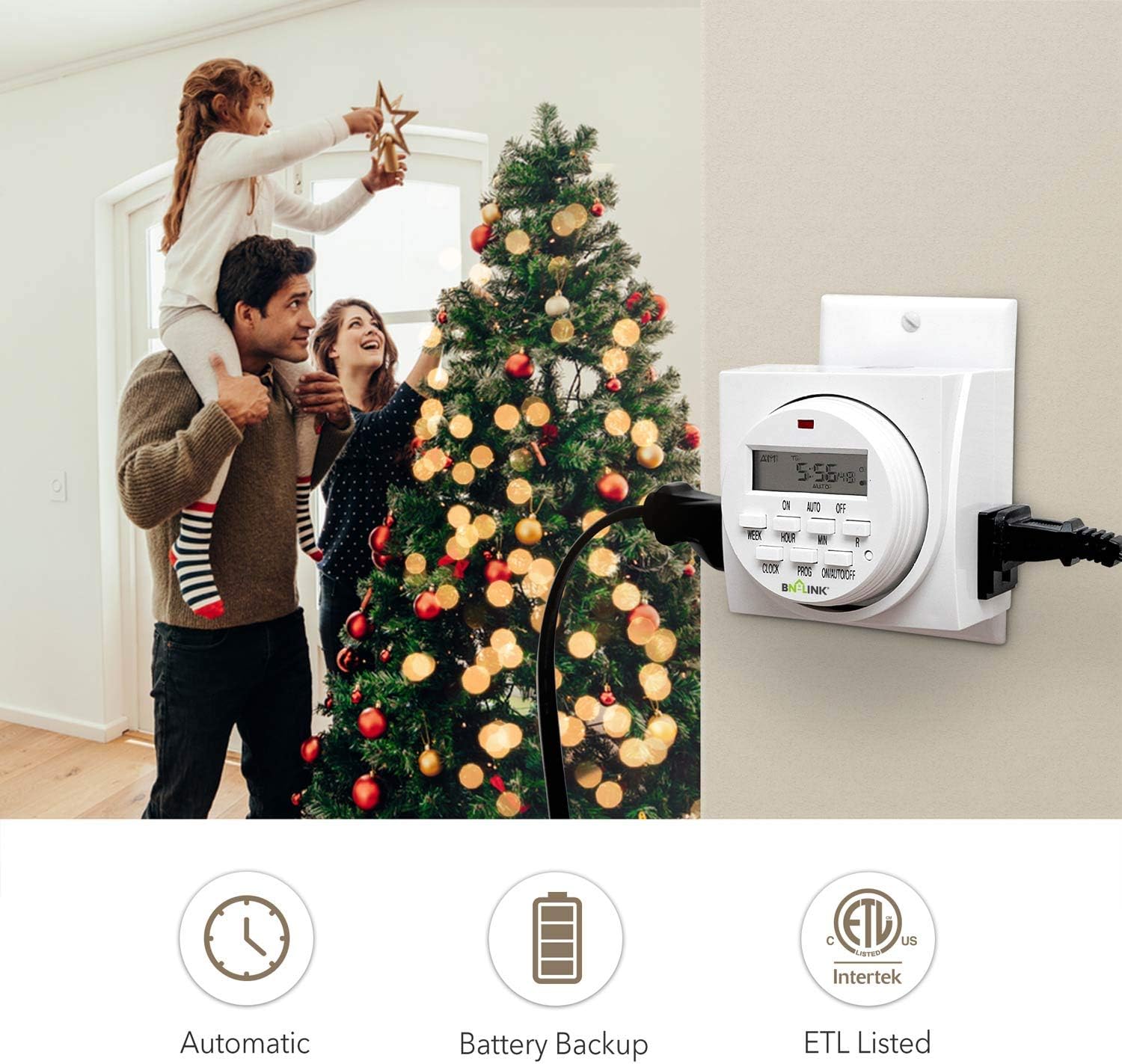BN-LINK 7 Day Heavy Duty Digital Programmable Timer, FD60 U6, 115V, 60Hz, Dual Outlet, Indoor, Packaging May Vary for Lamp Light Fan Security UL Listed - - 