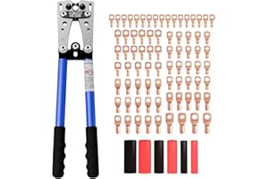Sanuke Battery Cable Lug Crimping Tool for AWG10-1/0, Wire Crimper with 78pcs Copper Lug Ring Terminal Connectors, 110pcs Heat Shrink Tubing, Electrical Wire Crimping Tool Set