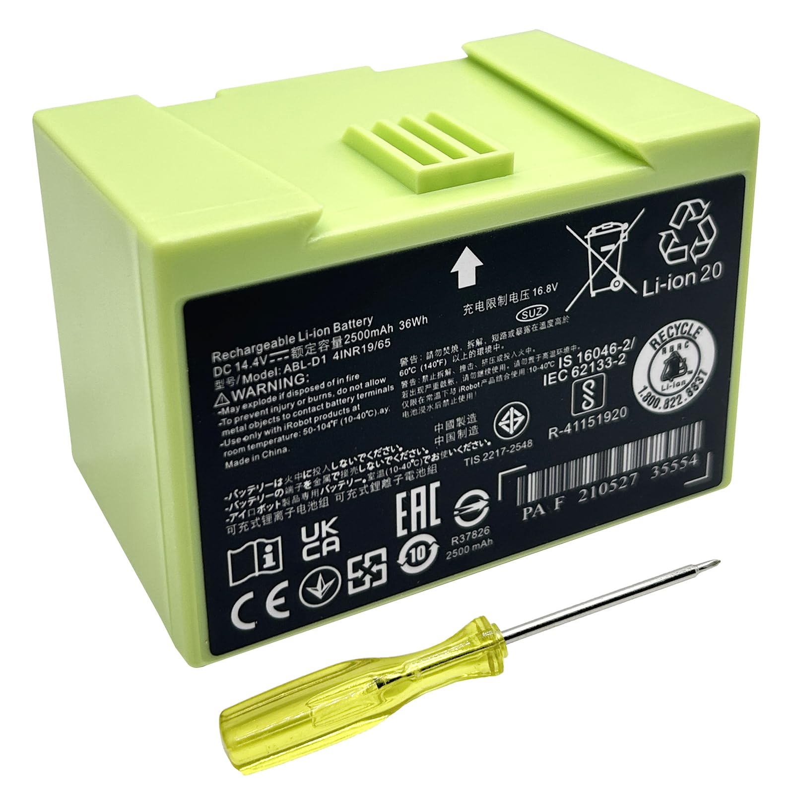 Photo 1 of BGZY ABL-D1 Replacement Battery for iRobot Roomba i/e Series i3 i4 i7 i8 3150 i3+ 3550 4150 i7+ 7150 7550 5150 e5150 e515020 e5152 e5154 e5158 e5 e6 e6198 e619820 i7158 i7550 i7558(14.4V 1800mAh)
