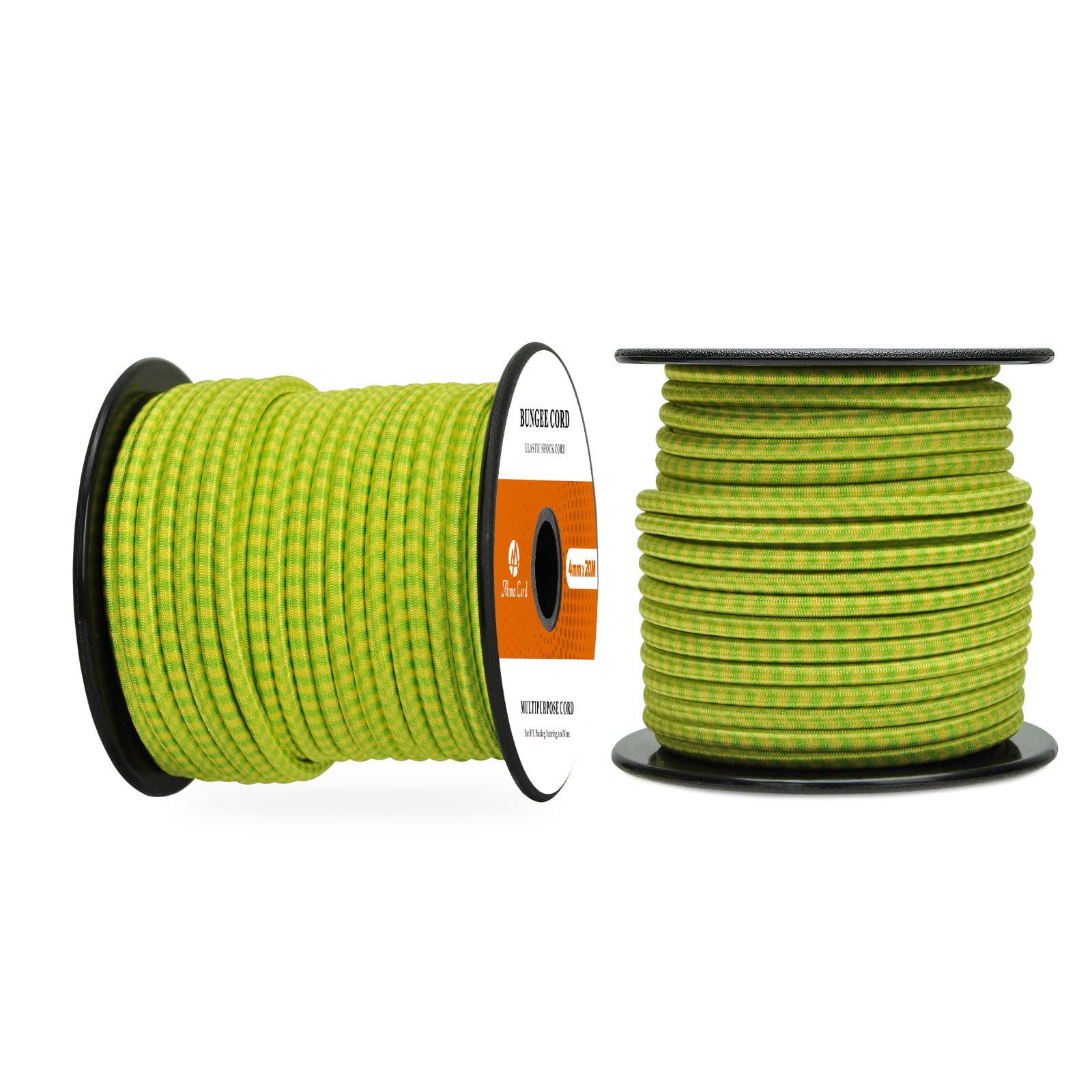 Abma Cord Bungee Cord 4mm 20M Elastic Shock Cord 100% Stretch Elastic Bungee Rope for Tarpaulin, Trailer, Backpack, Tent Pole, Kayak - Neon Green&Yellow