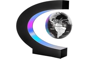 Gresus Magnetic Levitation Floating World Map Globe, C Shape Base with LED Lights, Great Fathers Students Teacher Business Boyfriend Birthday Gift for Desk Decoration （Black) (Globe doesn't light up)
