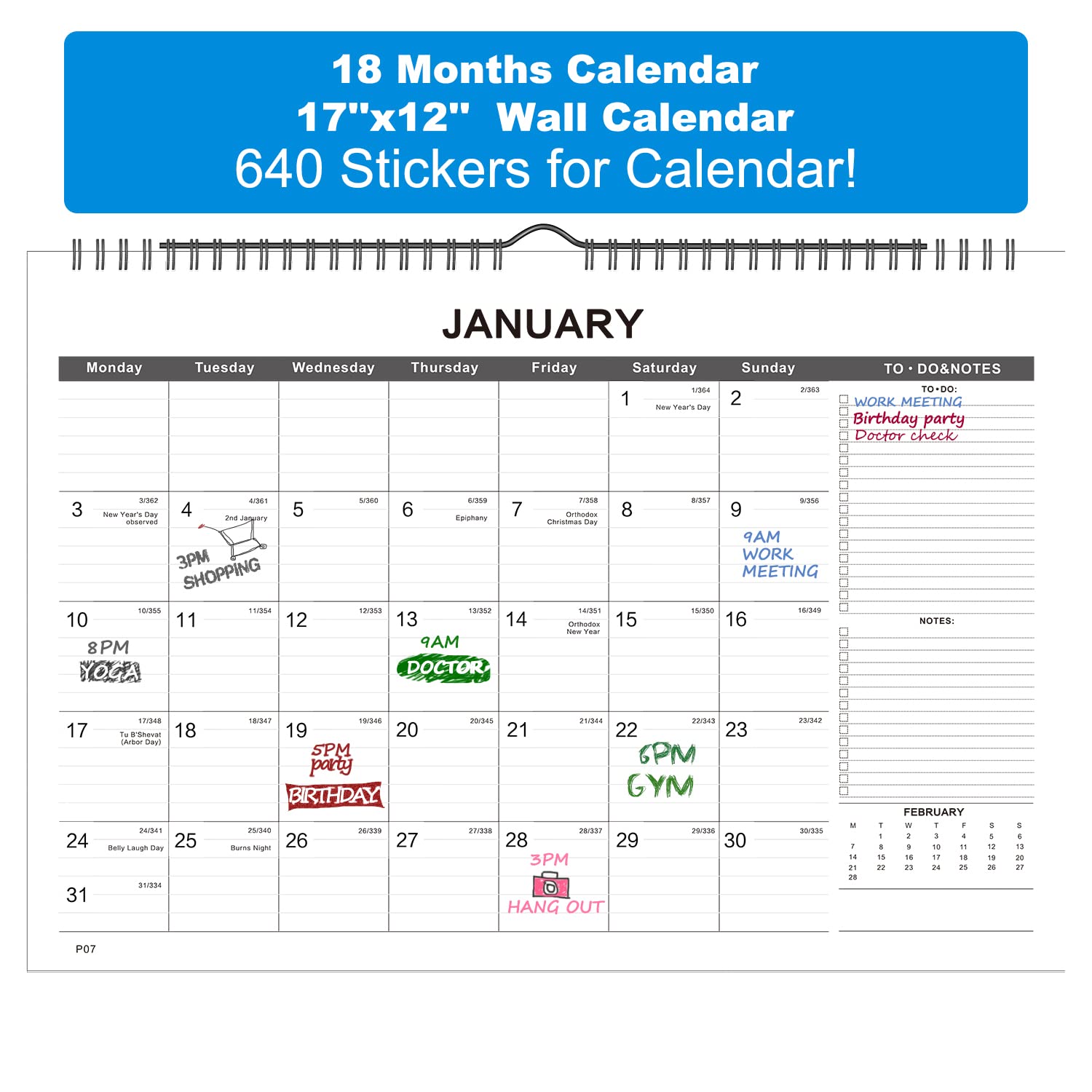 2022-2023 Home Planner Calendar 18 Months Wall Calendar Family Monthly Organizer with Stickers,Covers March 2022 to August 2023,Twin-Wire Binding,Thick & Sturdy Paper,Large Ruled Block,Size 17" x 12"