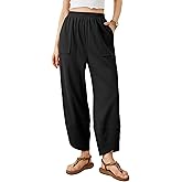 Tomosc Womens Baggy Wide Leg Pants Summer Casual Elastic Waist Palazzo Harem Pants with Pockets