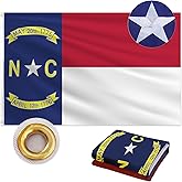 North Carolina Flag 3x5 FT Outdoor, Double Sided Heavy Duty 210D Oxford Fabric, Embroidered Star & Dates and 4 Rows Stitching Fly Ends with 2 Brass Grommets | State of North Carolina NC Flag Home Wall