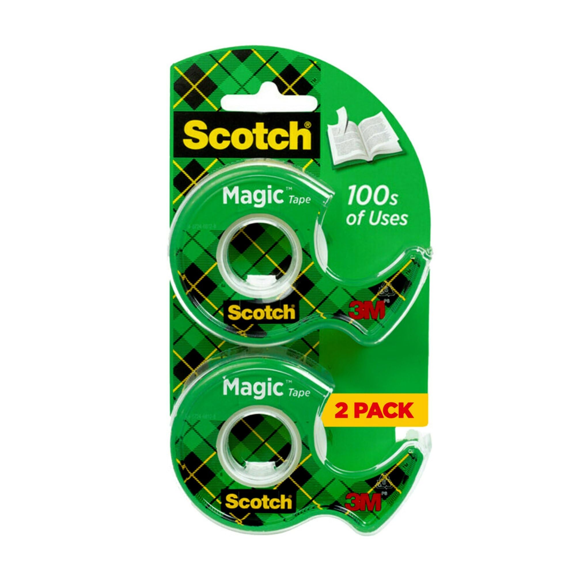 Scotch Magic Tape, 3/4" x 600", 2/Pk, 414050, Manual Dispensers, Clear, Non-yellowing, Moisture Resistant, Writable