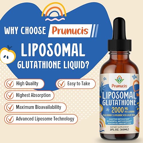 Prunucis 2000MG Liposomal Glutathione Liquid, 98% Absorption, Active Form L- Glutathione Supplement, Vegan Friendly, Powerful Antioxidant Complex for  Immune System, Aging Defense, Detox, 2 FL.OZ in Dubai - UAE