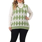 Agnes Orinda Plus Size Sweater Vest for Women Plaid Cable Knit Sleeveless Pullover Crop Top Sweater Vests