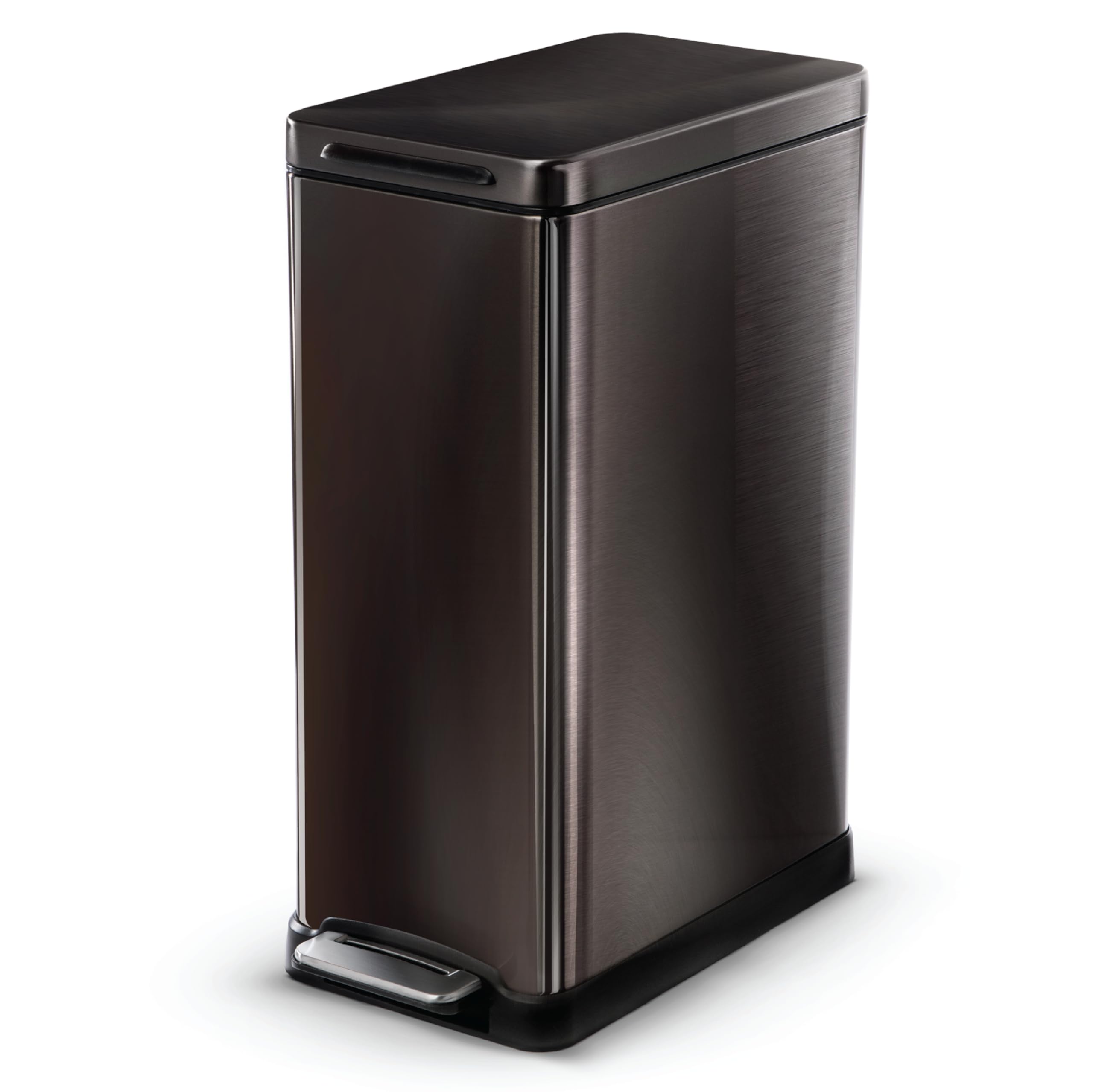 Photo 1 of **MINOR SCRATCHES/DENTS**Home Zone Living 12 Gallon Slim Kitchen Trash Can with Soft Close Lid, Step Pedal, Bag Tuck Band, and Removable Liner, Stainless Steel, Black, Gen 1