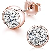 Moissanite Diamond Earrings for Women & Men,1-2 Carat D Color VVS1 Clarity, 5-6.5mm Hypoallergenic 18K White Gold Plated 925 Sterling Silver Bezel Set Round Studs