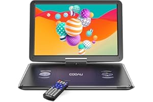 COOAU 17.9” Portable DVD Player with 15.6" HD Large Screen, Kids DVD Player with 6 Hrs Rechargeable Battery, Regions Free, High Volume Stereo Speakers, Support AV in&Out/USB/SD Card (Black)