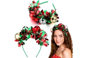 Yilloog Christmas Headband Xmas Ball Hair Hoop Holiday Headdress for Women Adults Accessories Costume