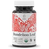 Dandelion Leaf USDA Organic 60 Capsules | Digestive System, High-Potency Supplement | Certified Organic Vegetarian Capsules and Organic Dandelion (Taraxacum Officinale) Dried Leaf (60 Capsules)