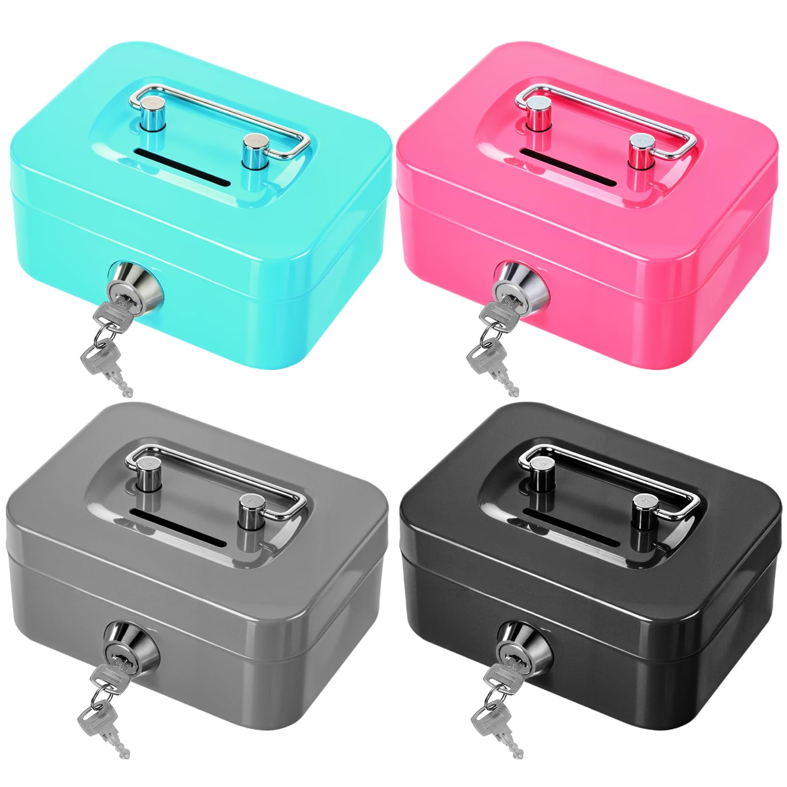 Photo 1 of cobee 4 Pcs Small Metal Cash Box with Key Lock, Coin Cash Box Organizers Money Saving Box 4.5 x 3.7 x 2.2in Piggy Bank without Money Tray