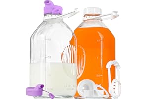 2 Pack 64 Oz Heavy Duty Glass Milk Jugs with 2 Spouts and Reusable Airtight SCREW LID - 2 Qt Water Bottle with Handle - Water