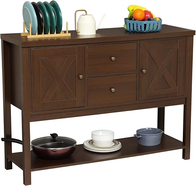 Amazon Com Itaar Buffet Sideboard With Storage Cabinet Console Sofa Table With Two Drawers And Bottom Storage Shelf For Living Room And Entryway Brown Kitchen Dining