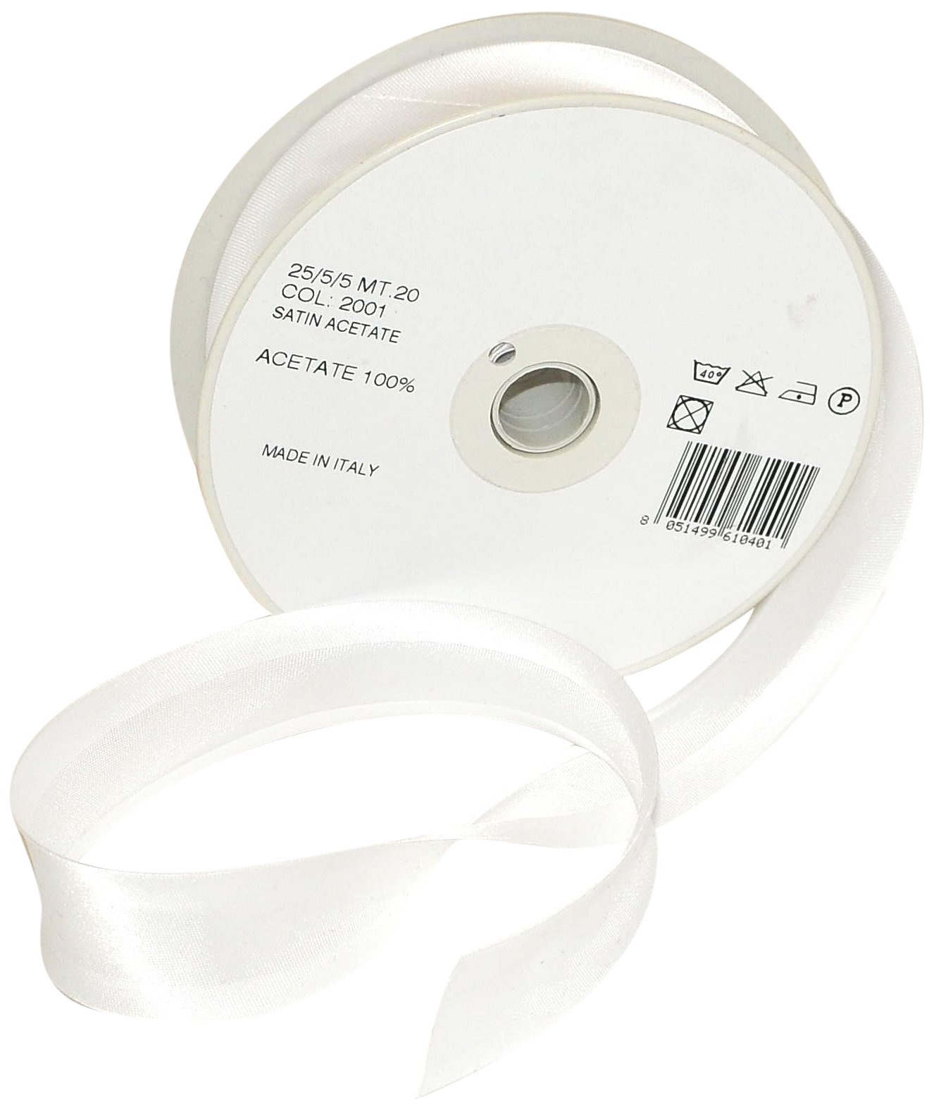 Inastri Trimz Acetate Satin Bias Binding Tape, 25mm Width, White (Color 2001) – Silky Double-Fold Edging for Dressmaking, Bridal & Crafts