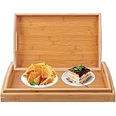 Geytetqi 3 PCS Bamboo Serving Tray, 3 Size Nested Breakfast Bed Tray with Handle, Wood Serving Tray for Serving, Breakfast Bed Trays for Eating, Decor, Displaying Cake, Fruit