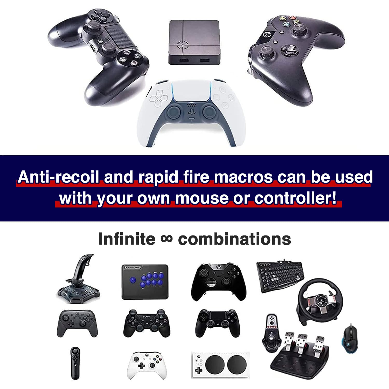 Cross Hair S1 Controller Emulator Gaming Converter Adapter with Anti-Recoil/Continuous fire Macro Xbox Series X/S, Xboxone, Xbox360, PS5, PS4, PC