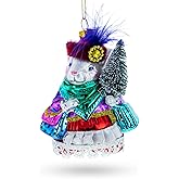 Fashionable Mouse with Tree and Gifts Blown Glass Christmas Ornament