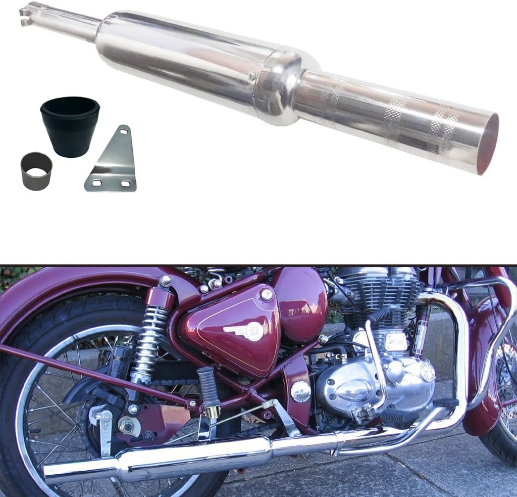 Trustway SIL37 Bike Silencer Exhaust Short Bottle Punjab Dholki Glasswool Chrome Glass Wool Silencer for Royal Enfield Standard Bullet 350 Twin Spark