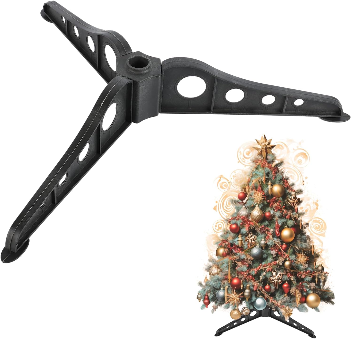 Tree Stands - OBACAT Christmas Tree Stand, Folding Christmas Tree Base, Plastic Replacement Artificial Xmas Base Holder for Artificial Trees 0.75'' in Diameter (Black)