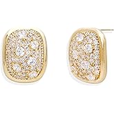 Sonateomber Gold Chunk Statement Stud Earrings for Women, Sparkly CZ Rhinestone Irregular Geometric Enamel Earings Prom Wedding Accessories Fashion Jewelry Gift