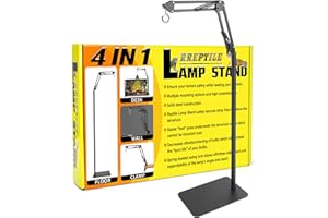 AUAAQ 4 IN 1 Metal Reptile Lamp Stand with Swing Arm for Terrarium - Floor Light Stand for Reptile Tank - Adjustable Height & Width & Angle Heat Lamp Holder - Heating Light Bracket & Hanger (Max Height 72")